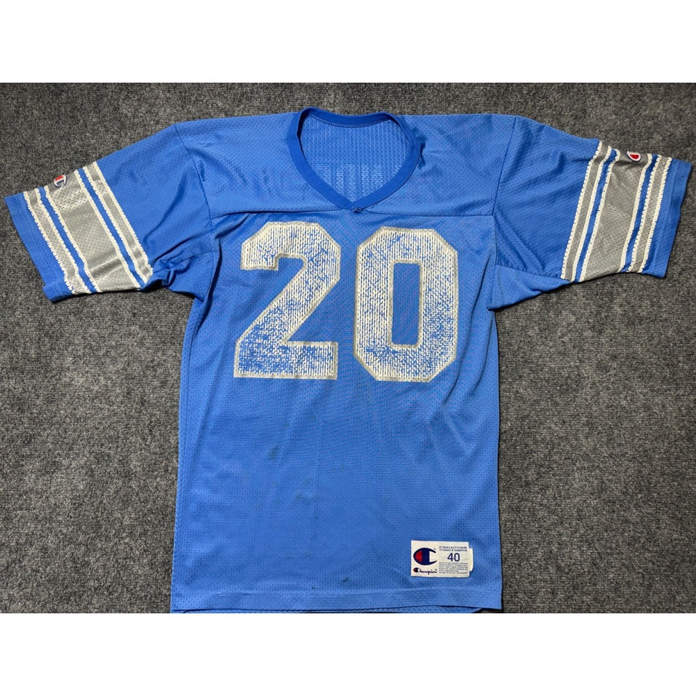 Vintage Champion Barry Sanders Detroit Lions Jersey 20 Blue Mesh Mens 40 USA